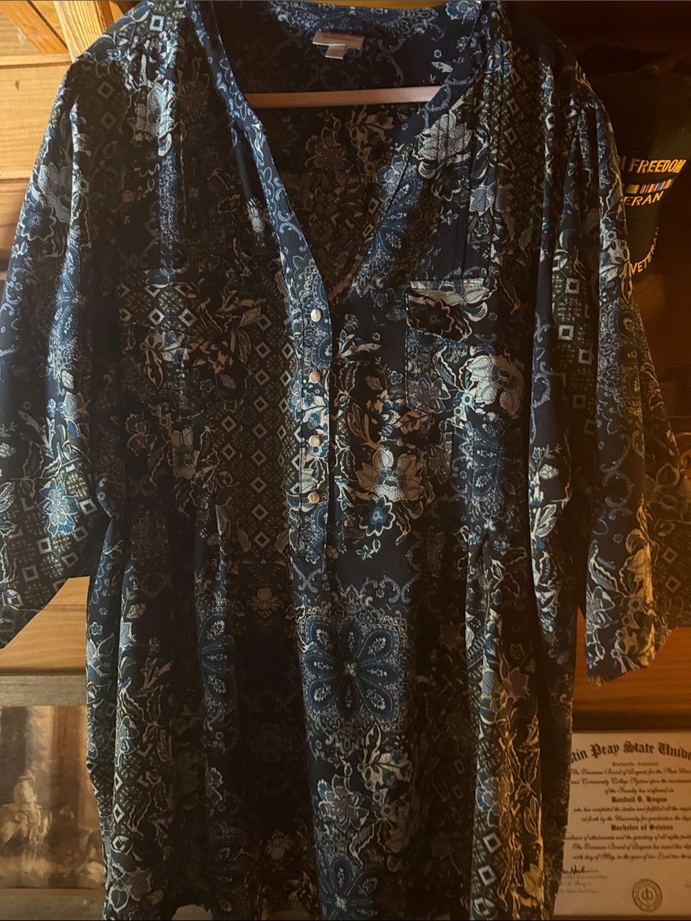 Avenue Navy and Light Blue Floral Button-Down Shirt